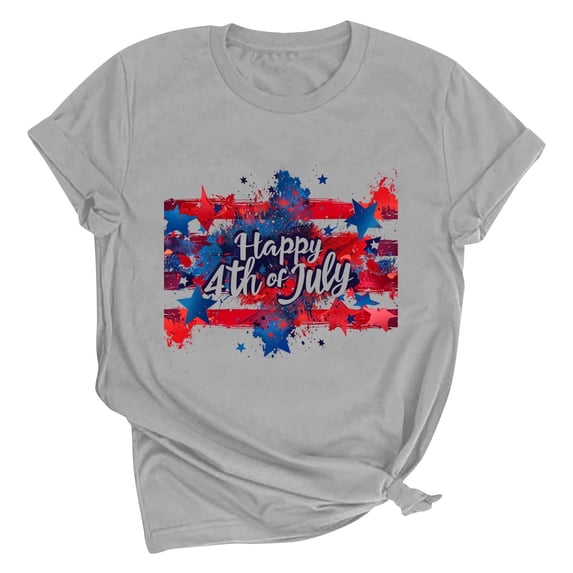 successthop Independence Day Clothes for Women Happy 4th of July Crewneck Shirt Casual T Shirts Short Sleeve Tops Gray