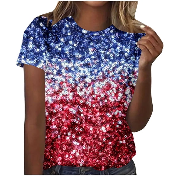 successthop Independence Day Clothes for Women Star Loose Plus Size Crewneck Shirt Holiday T Shirts Short Sleeve Tops