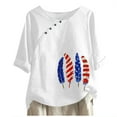 thumbnail image 1 of successthop Independence Day Tops for Women Red Blue White Linen Crewneck Shirt Summer T Shirts Short Sleeve Outfits 2XL, 1 of 3