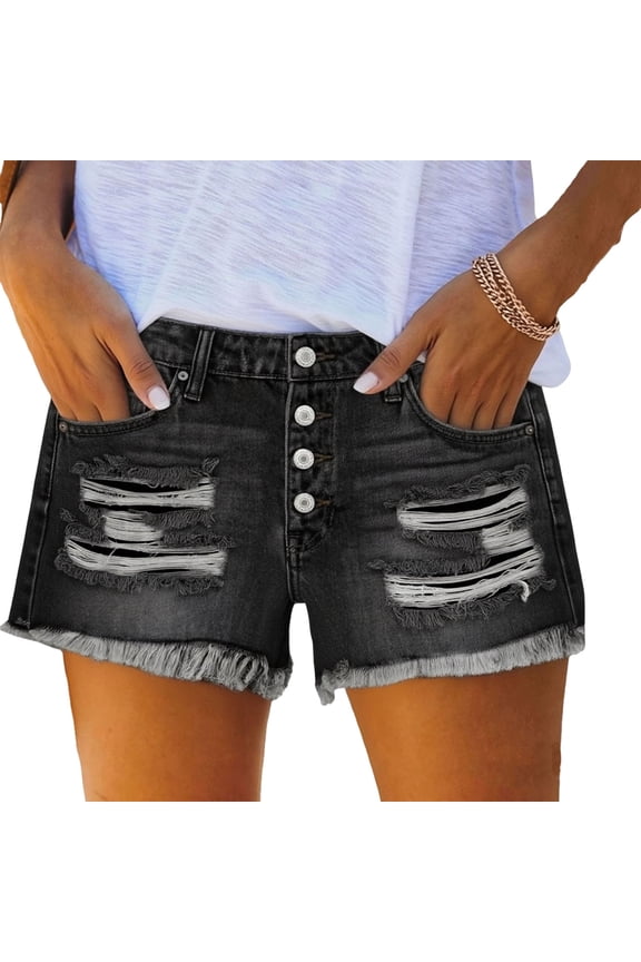 Jean Shorts for Women High Waisted Ripped Jorts Stylish Going Out Streetwear Tassel Clothes with Pockets L
