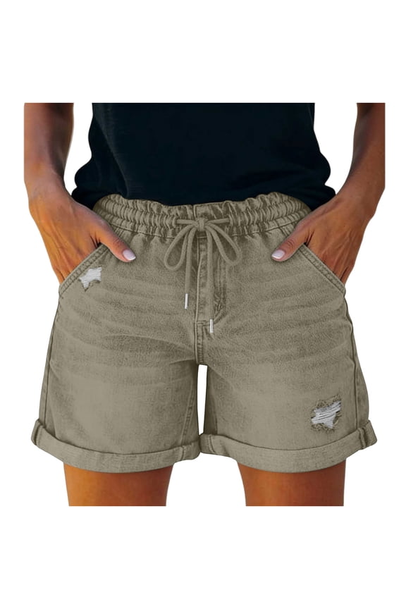 Jean Shorts for Women Ripped Slim Streetwear Drawstring Button Jorts Zip Up Summer Clothes with Pockets S