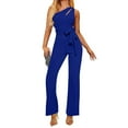 thumbnail image 1 of successthop Jumpsuit for Women Dressy Stylish One Shoulder Sleeveless Lounge Wear Belted Long One Piece Solid Pants Blue, 1 of 6
