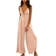 thumbnail image 1 of successthop Jumpsuit for Women Dressy V Neck Sleeveless One Piece Backless Tie Front Long Solid Lounge Wear with Pockets, 1 of 4
