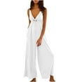 thumbnail image 1 of successthop Jumpsuit for Women Dressy V Neck Sleeveless One Piece Backless Tie Front Long Solid Lounge Wear with Pockets, 1 of 4