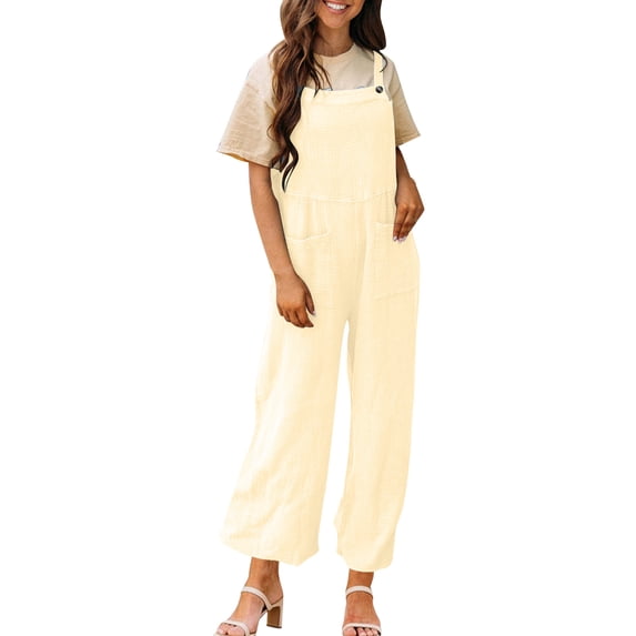 successthop Jumpsuit for Women Plus Size Oversized Sleeveless Adjustable Strap Wide Leg Solid Lounge Wear with Pockets