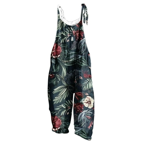 successthop Jumpsuits for Women Casual Loose Sleeveless Overalls Spaghetti Strap Wide Leg Floral One Piece with Pockets