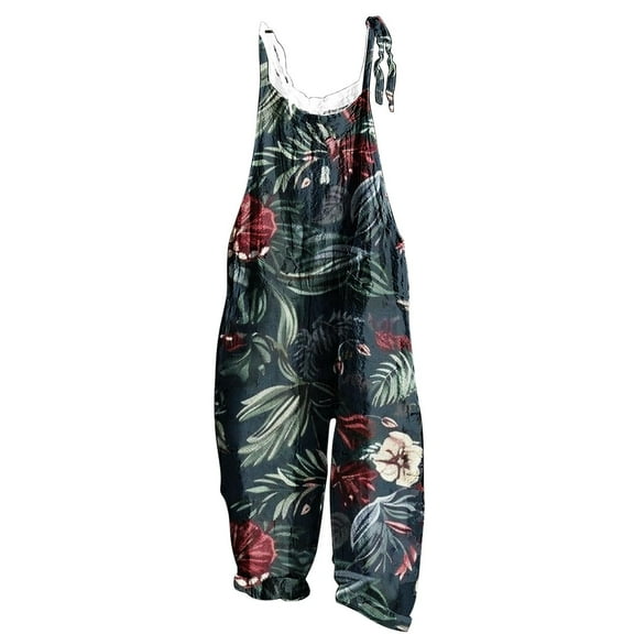 successthop Jumpsuits for Women Casual Loose Sleeveless Overalls Spaghetti Strap Wide Leg Floral One Piece with Pockets