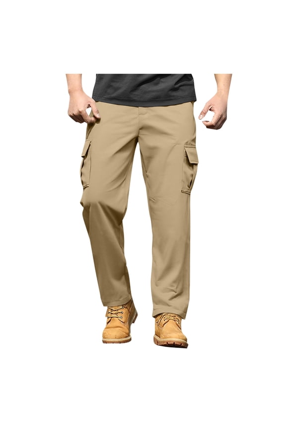 Khaki Pants for Men Big and Tall Cargo Bottoms Button Zip Trousers Summer Vacation Clothes with Pockets M