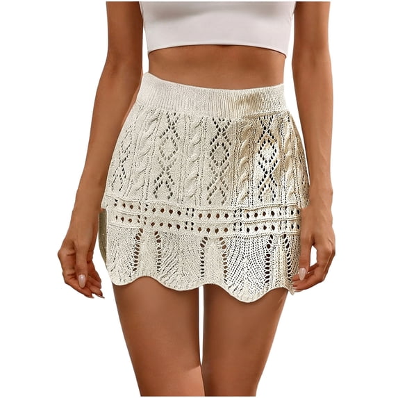 successthop Knit Cover Ups for Women Crochet Sun Protect Skirts Beach Wraps Bathing Suit Summer Holiday Beachwear Beige