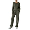 thumbnail image 1 of successthop Knit Lounge Sets for Women Ribbed Long Sleeve Crewneck Sweaters and Trousers Solid Two Pieces with Pockets L, 1 of 9