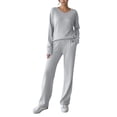 thumbnail image 1 of successthop Knit Lounge Sets for Women Ribbed Long Sleeve Crewneck Sweaters and Trousers Solid Two Pieces with Pockets M, 1 of 9