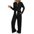 thumbnail image 1 of successthop Knit Sets for Women 2 Piece Ribbed V Neck Long Sleeve Sweater and Drawstring Wide Leg Pant Loungewear, 1 of 9