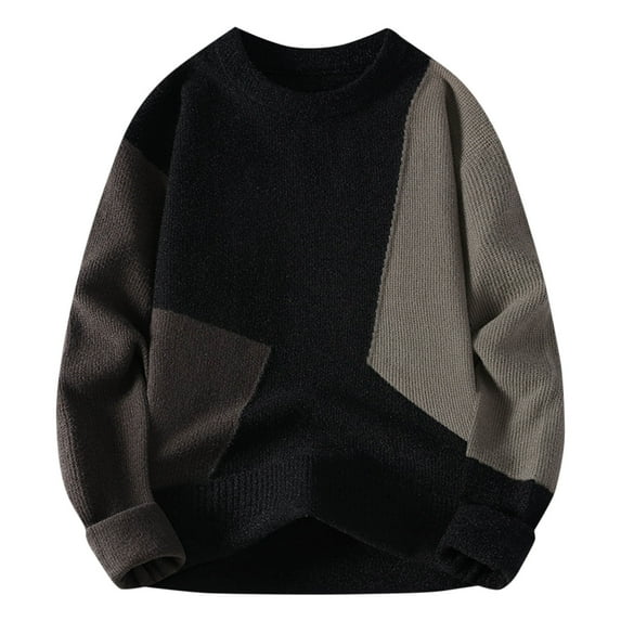 successthop Knit Sweater for Men Plus Size Fleece Long Sleeve Clothes Chunky Crewneck Sweater Color Block Casual Tops