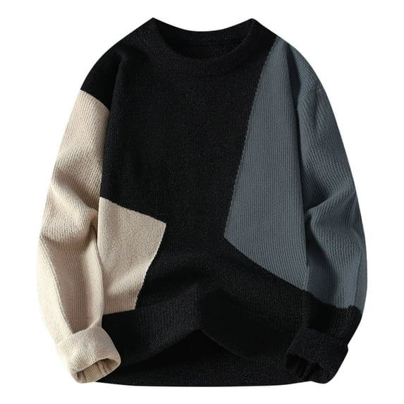 successthop Knit Sweater for Men Plus Size Fleece Long Sleeve Clothes Chunky Crewneck Sweater Color Block Casual Tops