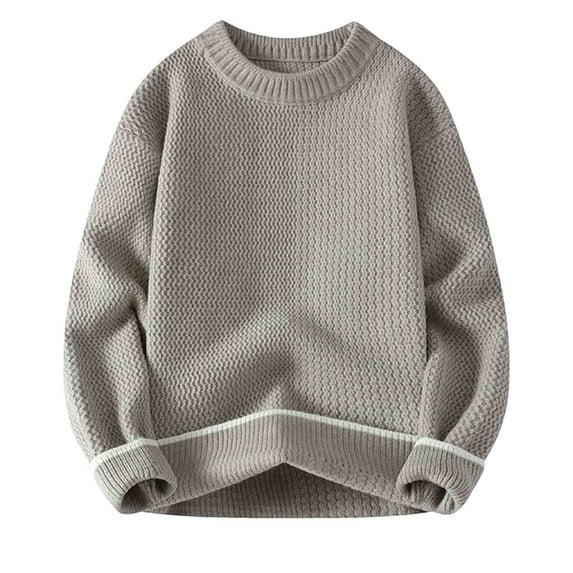 successthop Knit Sweater for Men Plus Size Ribbed Strecth Long Sleeve Clothes Chunky Crewneck Solid Casual Top