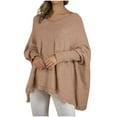 thumbnail image 1 of successthop Knit Sweaters for Women V Neck Long Sleeve Outwear Oversized Fringe Fall Pullover Top Solid Clothes Brown M, 1 of 8