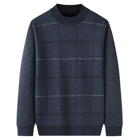 successthop Knitted Sweater Men Plus Size Long Sleeve Sweater Crewneck Pullover Tops Vintage Solid Keep Warm Clothes