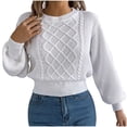 thumbnail image 1 of successthop Knitted Sweater Women Cable Knit Ribbed Long Puff Sleeve Top Crewneck Outwear Ribbed Cuff Solid Clothes S, 1 of 9