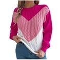 thumbnail image 1 of successthop Knitted Sweater Women Cable Knit Ribbed Long Sleeve Tops Crewneck Outwear Ribbed Cuff Color Block Clothes S, 1 of 8
