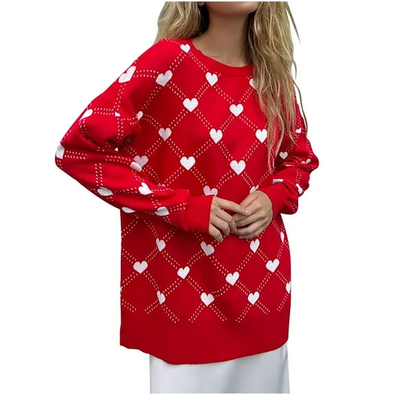 successthop Knitted Sweater Women Long Sleeve Knitwear Chunky Crewneck Casual Pullover Top Ribbed Cuff Solid Clothes Red