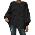 thumbnail image 1 of successthop Knitted Sweater Women Plus Size Long Sleeve Tops Crewneck Pullover Outwear Ribbed Cuff Solid Clothes Black, 1 of 8