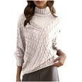thumbnail image 1 of successthop Knitted Sweaters Women Cable Knit Long Sleeve Tops Crewneck Pullover Outwear Ribbed Cuff Solid Clothes Beige, 1 of 8