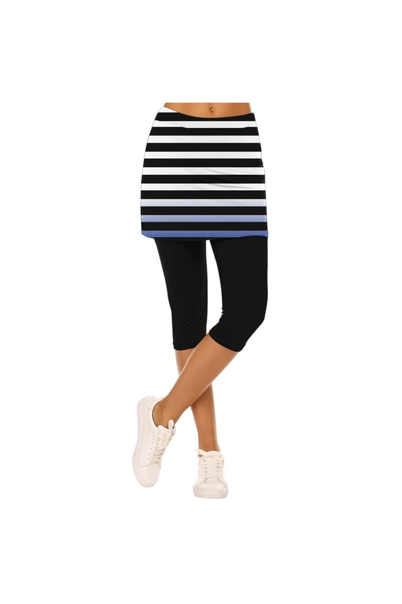 Legging Capris for Women Summer Leggings with Skirt Yoga Pant Plus Size Fake Two Piece Workout Bottoms Black