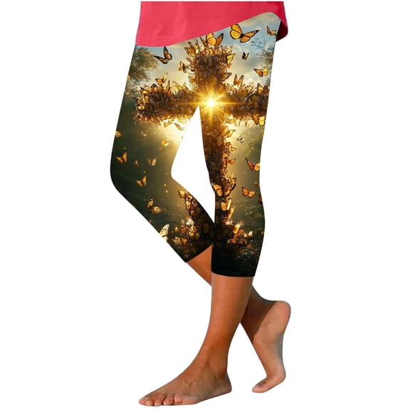 successthop Leggings Plus Size Women Easter Casual Capri Cropped Bottoms Yoga Pants Cross Lightweight Vacation Capris S