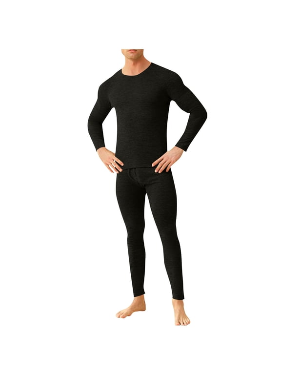 Long Johns for Men Thermal Set Comfortable 2 Piece Long Sleeve Crewneck Tops and Pant Solid Fall Basic Layer