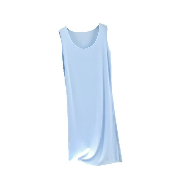 successthop Long Nightgowns for Women Sleeveless Oversized Housecoat Lightweight Sleepwear Solid Ladies Loungewear Blue