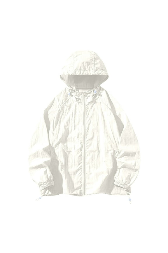 Long Sleeve UV Protection Shirts Men Hooded Quick Dry Solid Jacket for Outdoor Driving Traveling Hiking Fishing White M