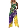 thumbnail image 1 of successthop Mardi Gras Jumpsuits Women Stripe Baggy Sleeveless One Piece Button Lounge Wear with Pockets Multicolor S, 1 of 7