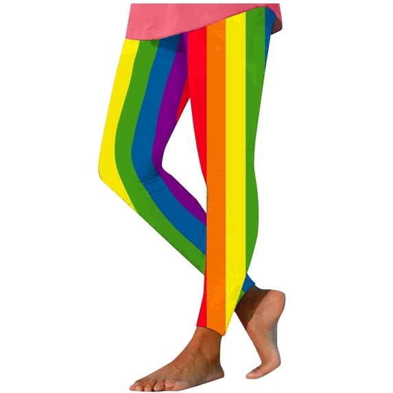 successthop Mardi Gras Leggings for Women Rainbows Stripe Soft Sleepwear Comfortable Pants Colorful Winter Shapewear L