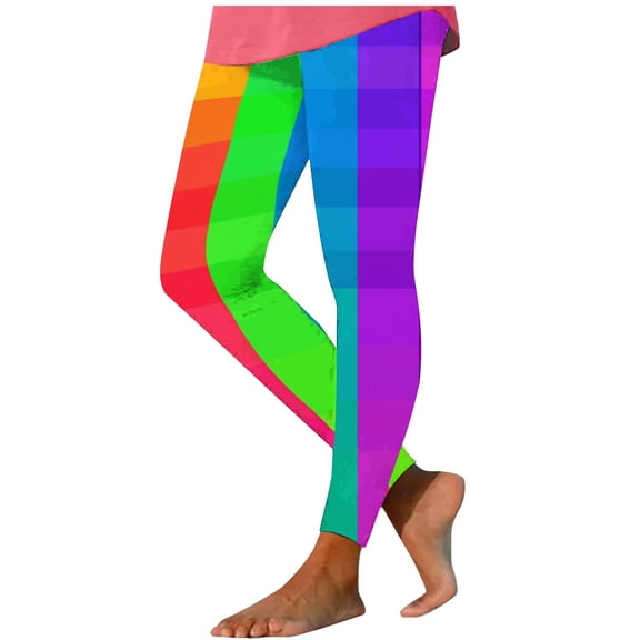 successthop Mardi Gras Leggings for Women Rainbows Stripe Soft Sleepwear Comfortable Pants Colorful Winter Shapewear M
