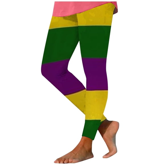 successthop Mardi Gras Leggings for Women Stripe Comfortable Sleepwear Soft Shapewear Lightweight Festival Winter Pant