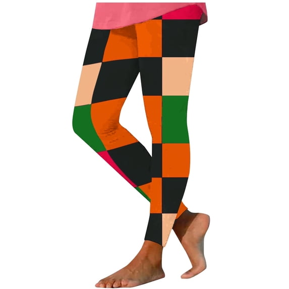 successthop Mardi Gras Leggings with Pockets Plaid Comfortable Pant Soft Sleepwear Lightweight Winter Shapewear Orange