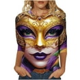 thumbnail image 1 of successthop Mardi Gras Plus Size Outfits Mask Print Oversized Crewneck Tops 3/4 Sleeve Shirts Lightweight Outfits M, 1 of 3