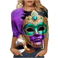 thumbnail image 1 of successthop Mardi Gras Shirts Women Plus Size Mask Print Oversized Crewneck Outfits 3/4 Sleeve Shirts Lightweight Tops M, 1 of 3