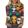 thumbnail image 1 of successthop Mardi Gras Shirts Women Plus Size Mask Print Oversized Crewneck Outfits 3/4 Sleeve Tops Lightweight Shirts S, 1 of 6