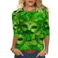 thumbnail image 1 of successthop Mardi Gras T Shirt Go Women Mask Print Crewneck Vacation Shirts Lightweight 3/4 Sleeve Festival Tops 2XL, 1 of 9