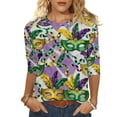 thumbnail image 1 of successthop Mardi Gras T Shirts for Women Mask Print Crewneck Tops Lightweight 3/4 Sleeve Shirts Festival Outfits M, 1 of 9