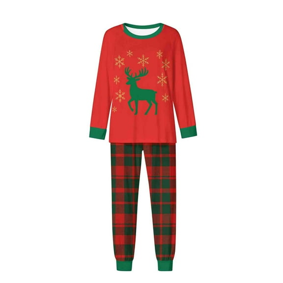 successthop Matching Christmas Pajamas Couples Deer Long Sleeve Crewneck Pullover Top and Pant Nightwear with Pockets