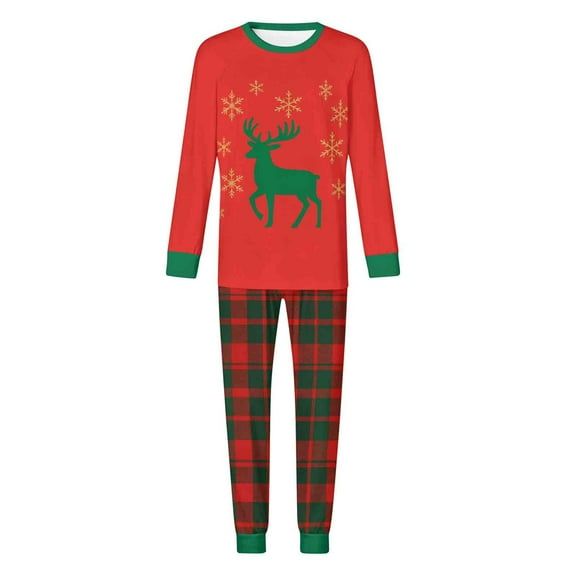 successthop Matching Christmas Pajamas Couples Deer Long Sleeve Crewneck Pullover Top and Pant Nightwear with Pockets