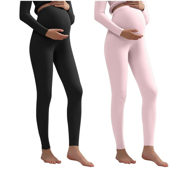 successthop Maternity Leggings 2 Packs Fleece Plus Size Comfortable Bottom Adjustable Waist Pants Solid Winter Brown 3XL