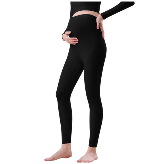 successthop Maternity Leggings Plus Size Keep Warm Bottoms Adjustable Waist Trousers Solid Soft Pants for Women Black
