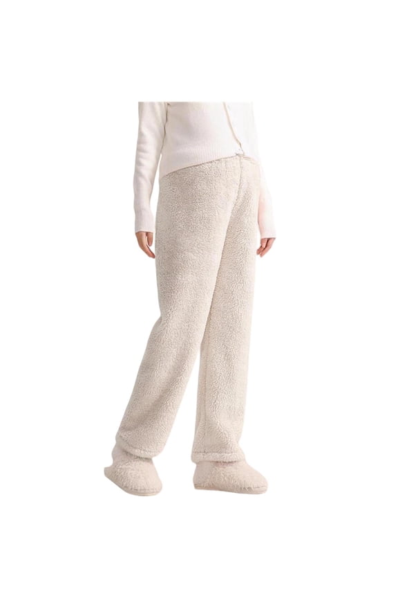 Maternity Pajama Pants Two Side Fleece Fuzzy Trousers Adjustable Waist Loungewear Solid Pj Bottoms