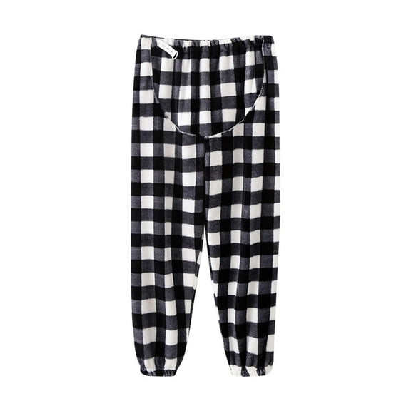 successthop Maternity Pajama Pants for Women Fuzzy Winter Joggers Adjustable Waist Warm Trousers Plaid Loungewear