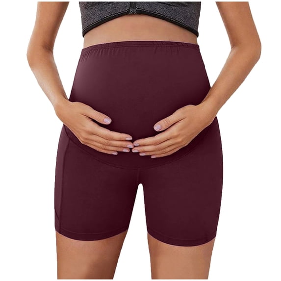 successthop Maternity Shorts Gym Butt Lifting Support Pant with Pockets Yoga High Waist Solid Workout Summer Clothes Red
