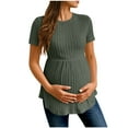 thumbnail image 1 of successthop Maternity Tops Short Sleeve Ribbed Oversized Crewneck Shirt Pleated Waist Tunic Lightweight Solid Clothes, 1 of 8