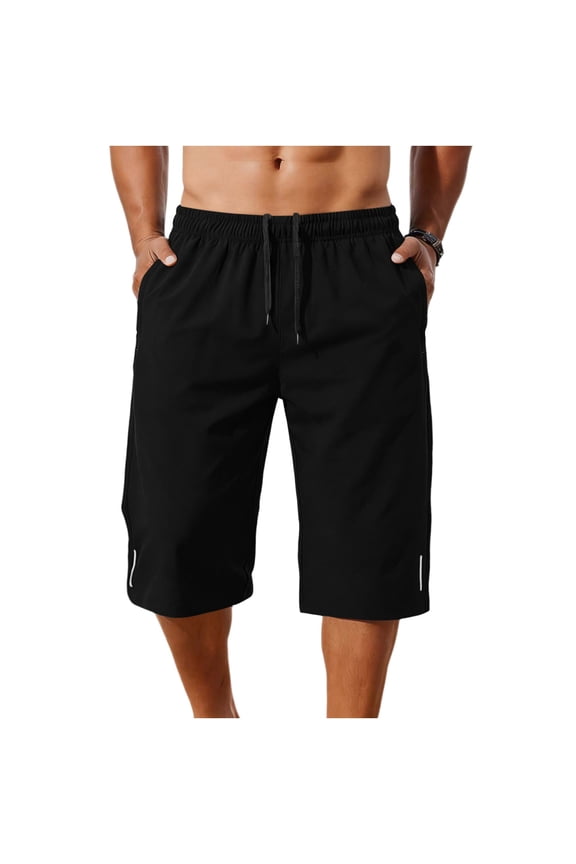 Mens Basketball Shorts Long Elastic Waist Bottoms Drawstring Pant Reflective Strip Clothes with Pockets XL